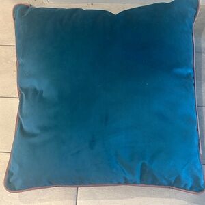 Teal Square Throw Pillow velvet with blush trim